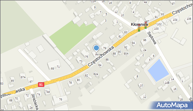 Kłomnice, Częstochowska, 77, mapa Kłomnice