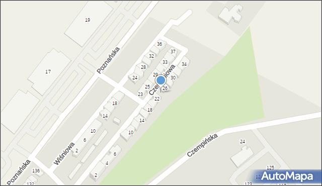 Kościan, Czereśniowa, 24, mapa Kościan