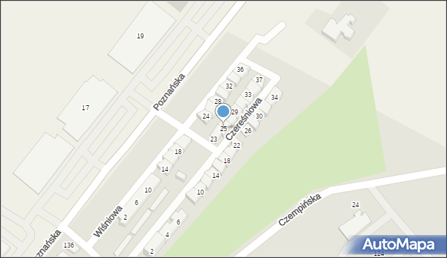Kościan, Czereśniowa, 25, mapa Kościan