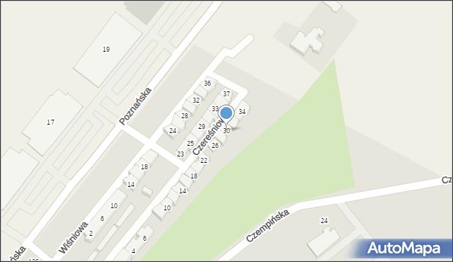 Kościan, Czereśniowa, 30, mapa Kościan