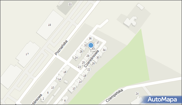 Kościan, Czereśniowa, 31, mapa Kościan