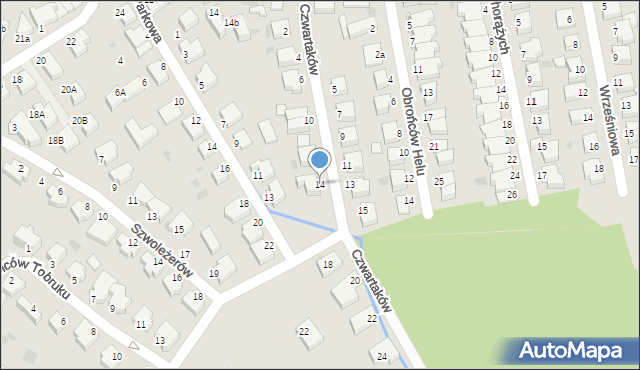 Koszalin, Czwartaków, 14, mapa Koszalina