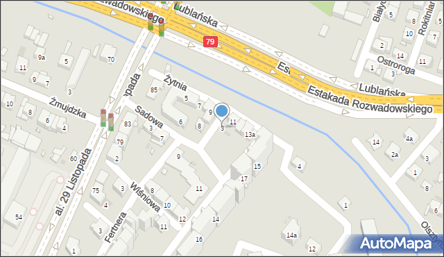 Kraków, Czerwona, 3, mapa Krakowa