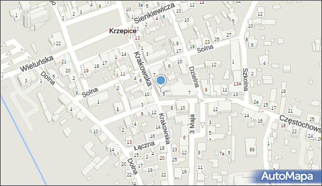 Krzepice, Częstochowska, 5a, mapa Krzepice