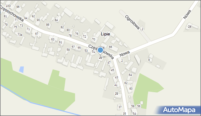 Lipie, Częstochowska, 49, mapa Lipie
