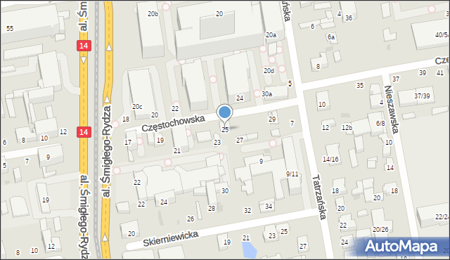 Łódź, Częstochowska, 25, mapa Łodzi