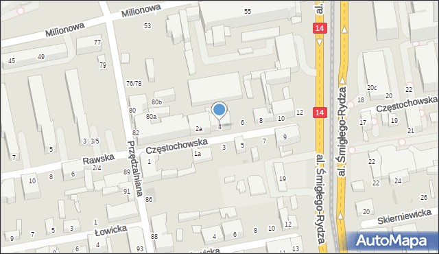 Łódź, Częstochowska, 4, mapa Łodzi