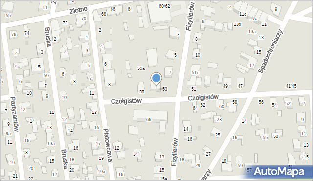 Łódź, Czołgistów, 53a, mapa Łodzi
