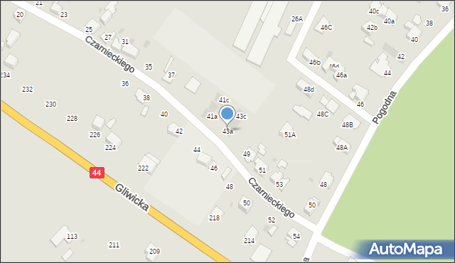 Mikołów, Czarnieckiego Stefana, hetm., 43a, mapa Mikołów