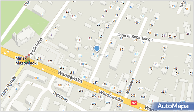 Mińsk Mazowiecki, Czarnieckiego Stefana, hetm., 1, mapa Mińsk Mazowiecki