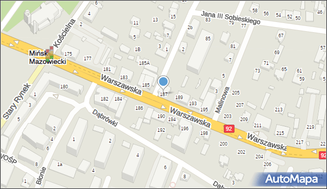 Mińsk Mazowiecki, Czarnieckiego Stefana, hetm., 187, mapa Mińsk Mazowiecki