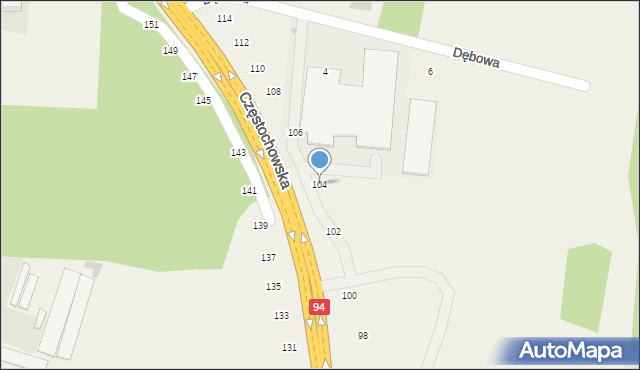 Modlnica, Częstochowska, 104, mapa Modlnica