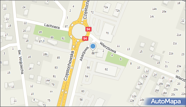 Modlnica, Częstochowska, 68, mapa Modlnica