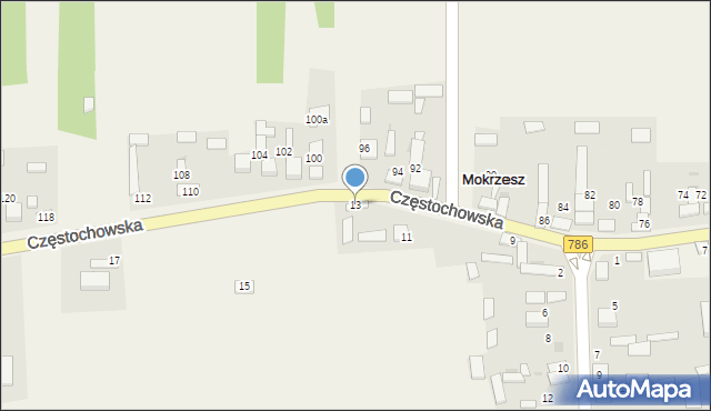 Mokrzesz, Częstochowska, 13, mapa Mokrzesz