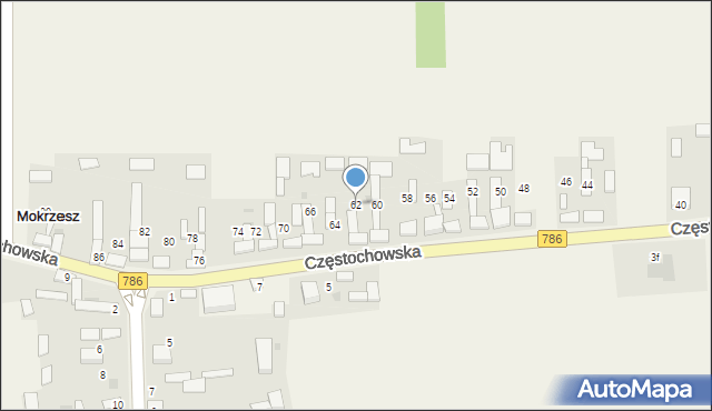 Mokrzesz, Częstochowska, 62, mapa Mokrzesz