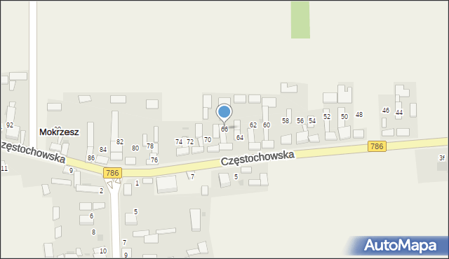 Mokrzesz, Częstochowska, 66, mapa Mokrzesz