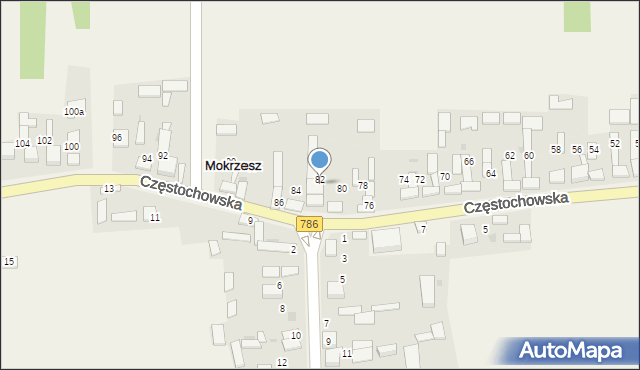 Mokrzesz, Częstochowska, 82a, mapa Mokrzesz