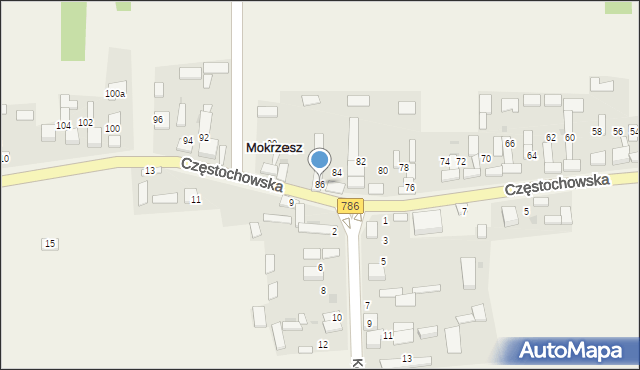 Mokrzesz, Częstochowska, 86, mapa Mokrzesz