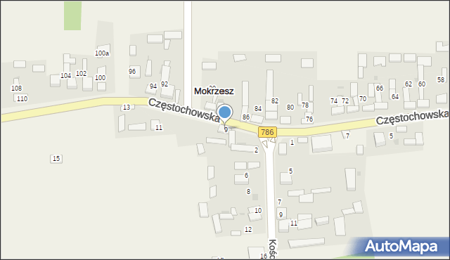 Mokrzesz, Częstochowska, 9, mapa Mokrzesz