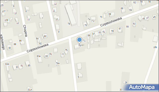 Mstów, Częstochowska, 73, mapa Mstów