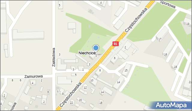 Niechcice, Częstochowska, 1, mapa Niechcice