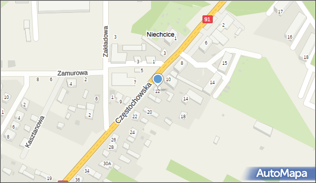 Niechcice, Częstochowska, 12, mapa Niechcice