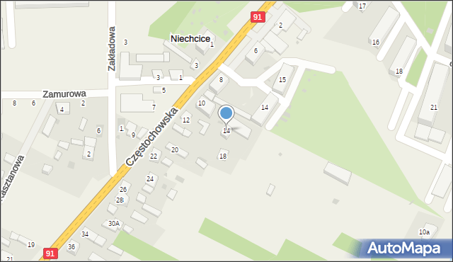 Niechcice, Częstochowska, 14, mapa Niechcice