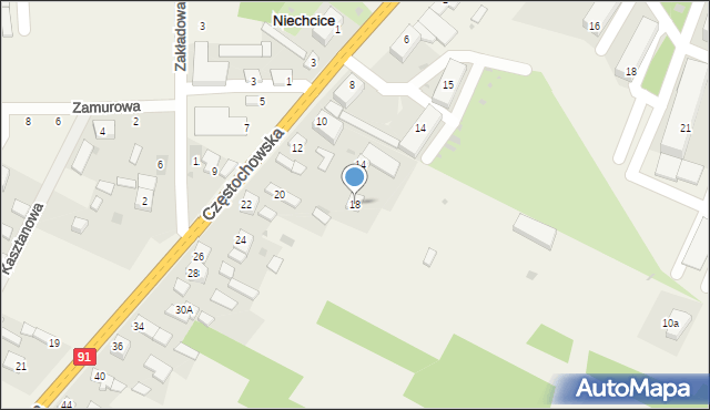 Niechcice, Częstochowska, 18, mapa Niechcice