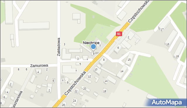 Niechcice, Częstochowska, 3, mapa Niechcice