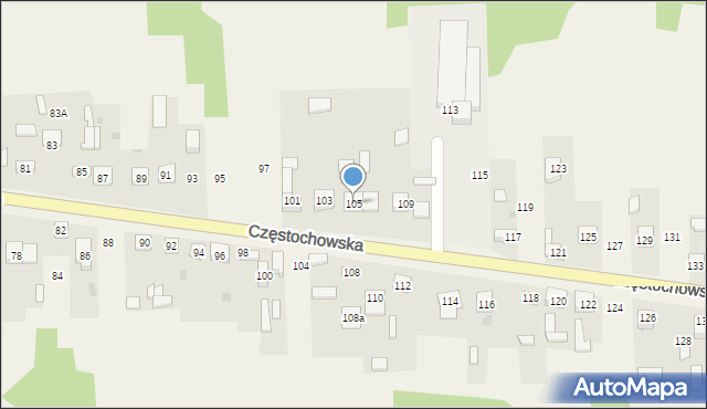 Osiny, Częstochowska, 105, mapa Osiny
