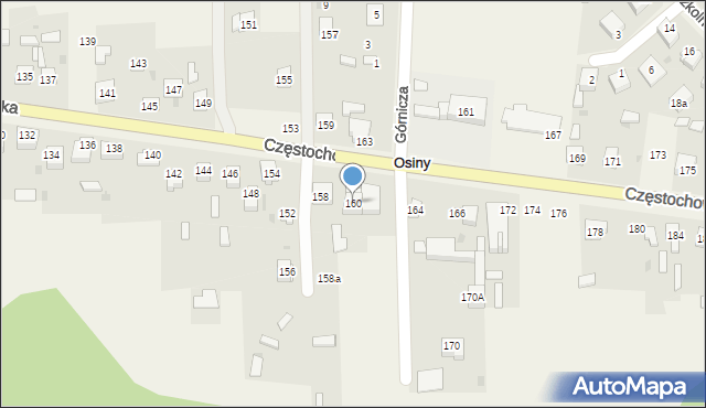 Osiny, Częstochowska, 160, mapa Osiny