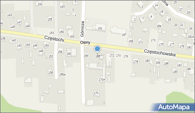 Osiny, Częstochowska, 166, mapa Osiny
