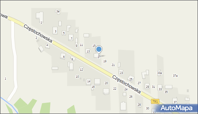 Osiny, Częstochowska, 17, mapa Osiny