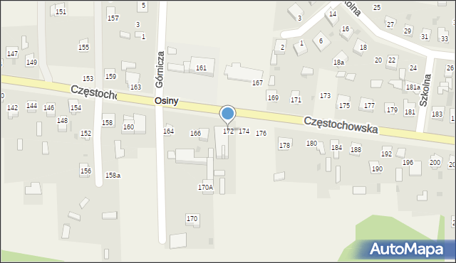 Osiny, Częstochowska, 172, mapa Osiny