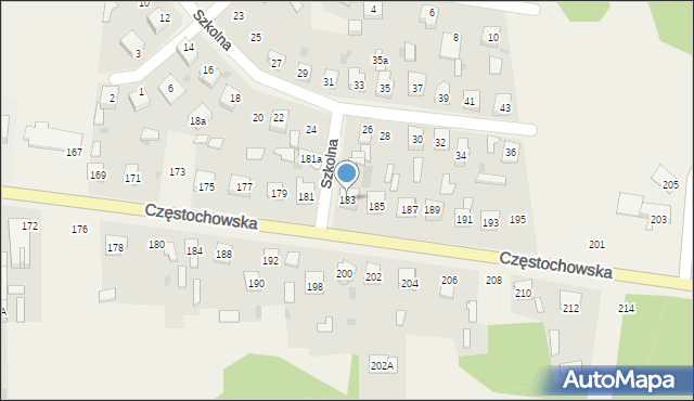 Osiny, Częstochowska, 183, mapa Osiny