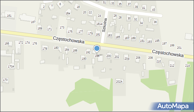 Osiny, Częstochowska, 196, mapa Osiny