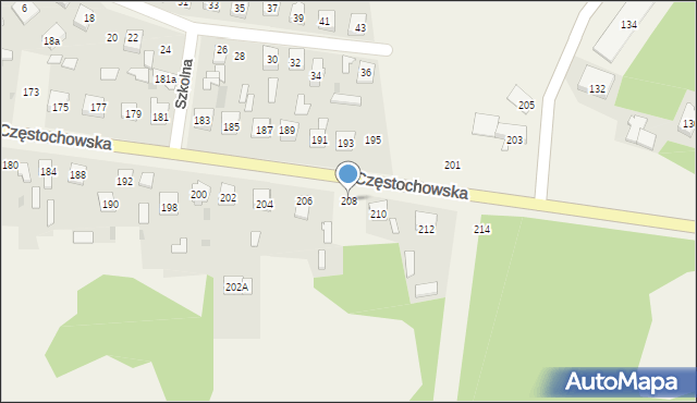 Osiny, Częstochowska, 208, mapa Osiny