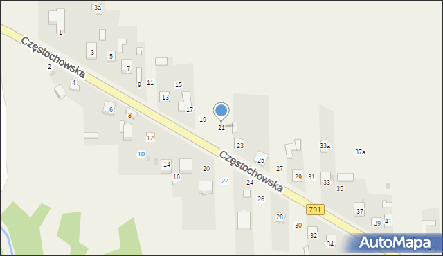 Osiny, Częstochowska, 21, mapa Osiny