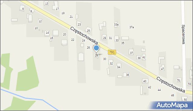 Osiny, Częstochowska, 28, mapa Osiny