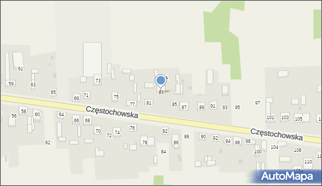 Osiny, Częstochowska, 83, mapa Osiny