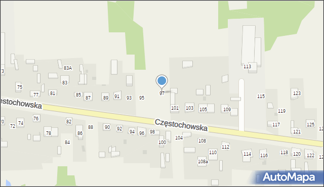 Osiny, Częstochowska, 97, mapa Osiny