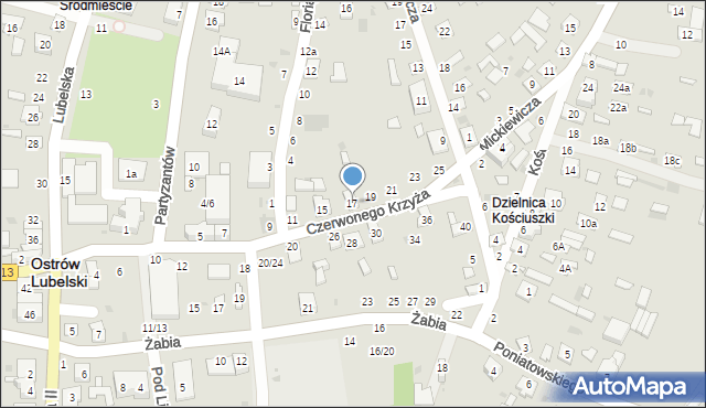 Ostrów Lubelski, Czerwonego Krzyża, 17, mapa Ostrów Lubelski