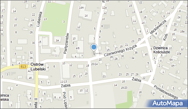 Ostrów Lubelski, Czerwonego Krzyża, 9, mapa Ostrów Lubelski