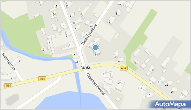 Panki, Częstochowska, 1, mapa Panki