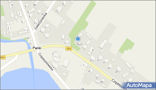 Panki, Częstochowska, 5, mapa Panki