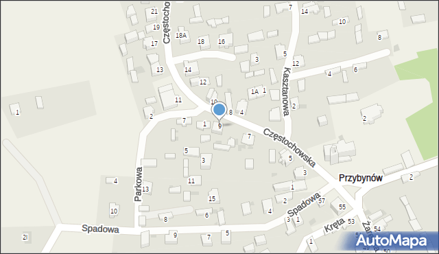 Przybynów, Częstochowska, 9, mapa Przybynów