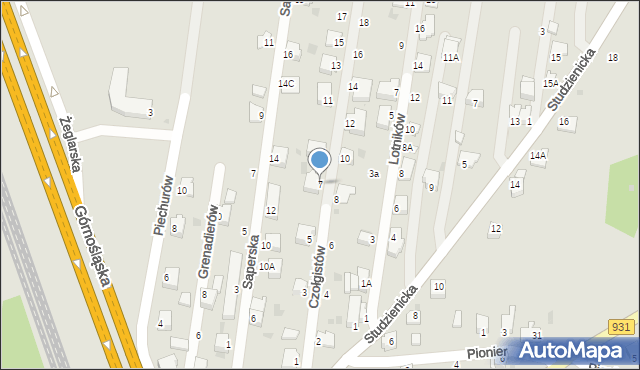 Pszczyna, Czołgistów, 7, mapa Pszczyny