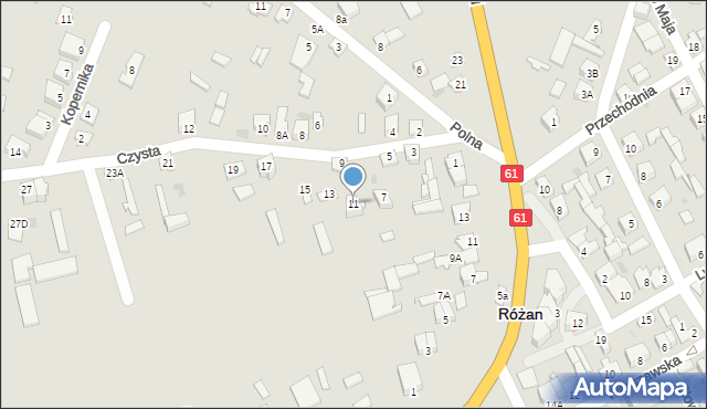 Różan, Czysta, 11, mapa Różan