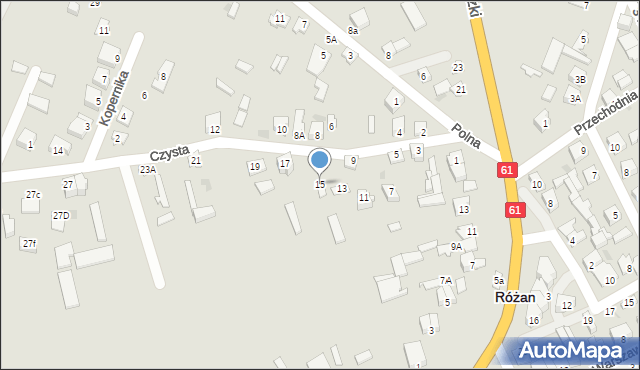 Różan, Czysta, 15, mapa Różan