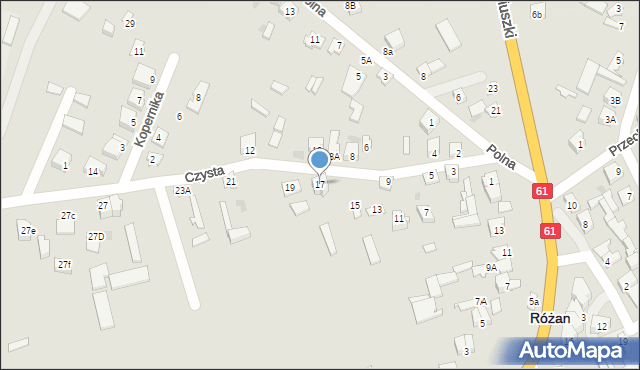 Różan, Czysta, 17, mapa Różan